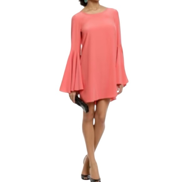Elizabeth and James Pink Boatneck Fluted Sleeve Silk Mini Shift Dress XS $495 - Picture 1 of 15